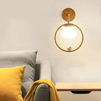 Creative Bird Glass Wood 1- Light Wall Sconce Lamp