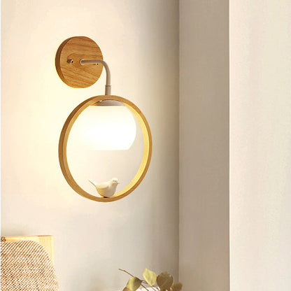 Creative Bird Glass Wood 1- Light Wall Sconce Lamp