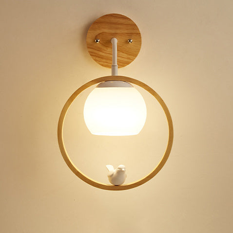 Creative Bird Glass Wood 1- Light Wall Sconce Lamp