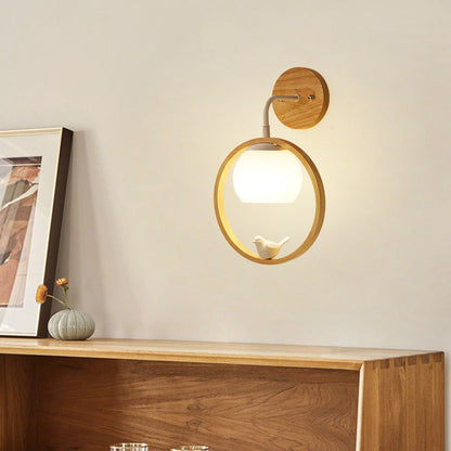 Creative Bird Glass Wood 1- Light Wall Sconce Lamp