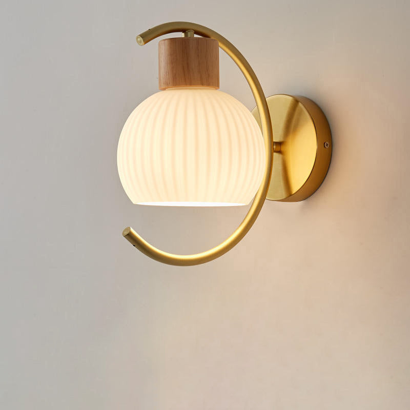 Contemporary Nordic Glass Wood 1- Light Wall Sconce Lamp