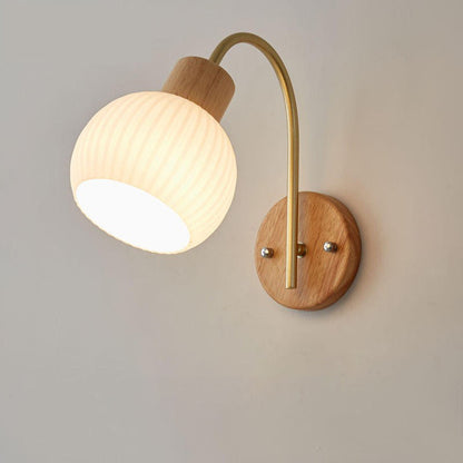 Contemporary Nordic Glass Wood 1- Light Wall Sconce Lamp
