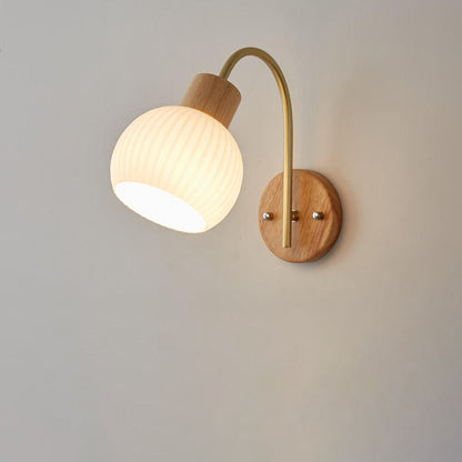Contemporary Nordic Glass Wood 1- Light Wall Sconce Lamp