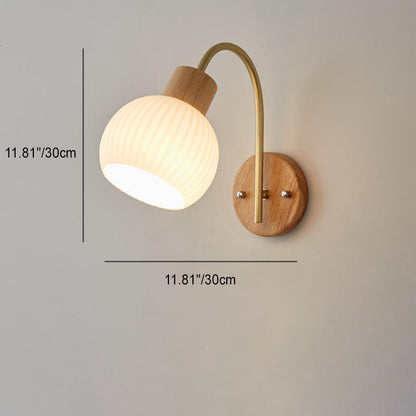 Contemporary Nordic Glass Wood 1- Light Wall Sconce Lamp