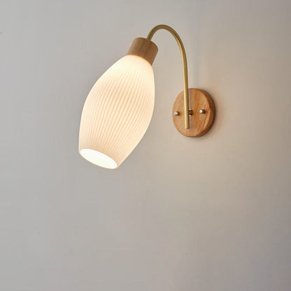 Contemporary Nordic Glass Wood 1- Light Wall Sconce Lamp