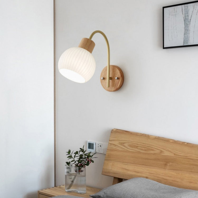 Contemporary Nordic Glass Wood 1- Light Wall Sconce Lamp