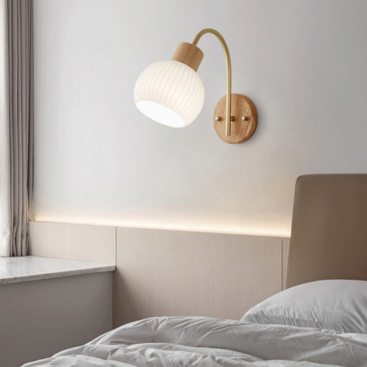 Contemporary Nordic Glass Wood 1- Light Wall Sconce Lamp