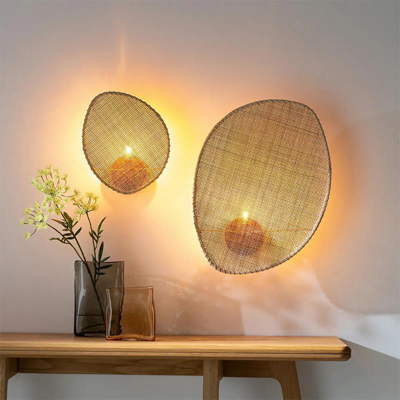 Boho Leaf Shape Hardware Rattan 1 - Light Wall Sconce Lamp