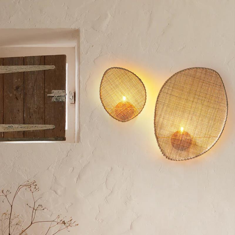 Boho Leaf Shape Hardware Rattan 1 - Light Wall Sconce Lamp