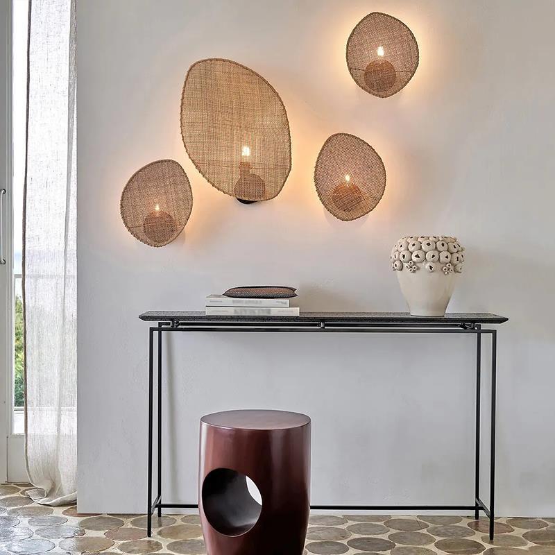 Boho Leaf Shape Hardware Rattan 1 - Light Wall Sconce Lamp