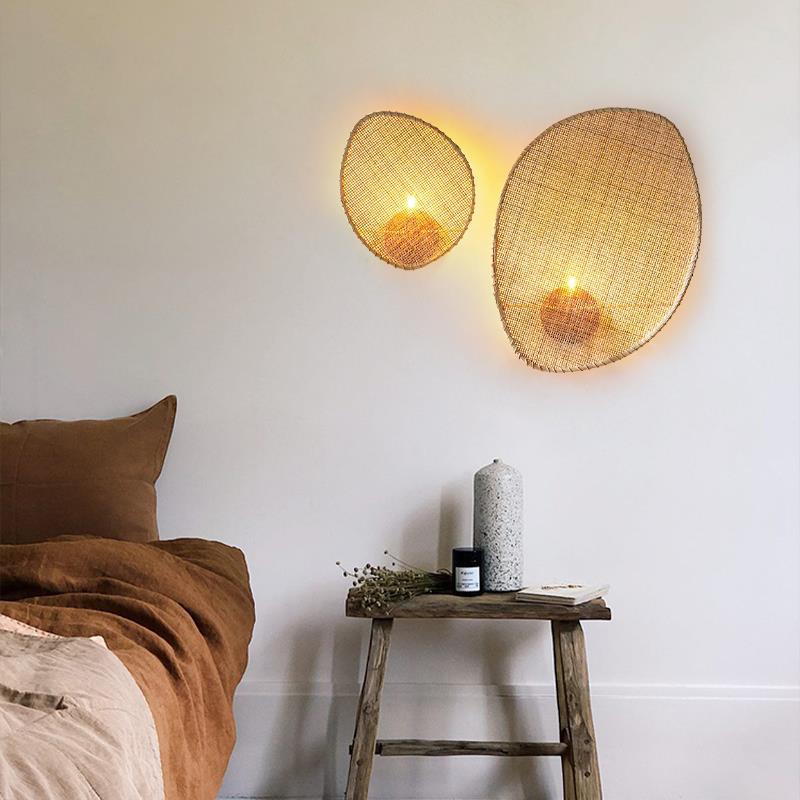 Boho Leaf Shape Hardware Rattan 1 - Light Wall Sconce Lamp