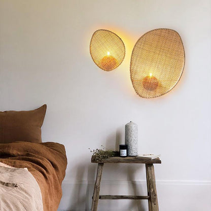 Boho Leaf Shape Hardware Rattan 1 - Light Wall Sconce Lamp