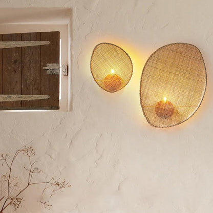 Boho Leaf Shape Hardware Rattan 1 - Light Wall Sconce Lamp
