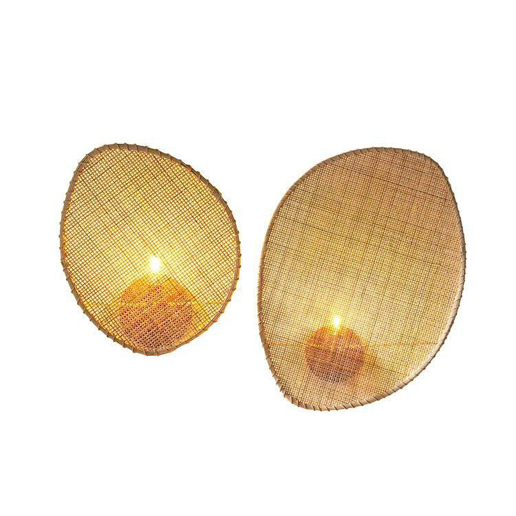Boho Leaf Shape Hardware Rattan 1 - Light Wall Sconce Lamp