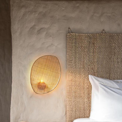 Boho Leaf Shape Hardware Rattan 1 - Light Wall Sconce Lamp