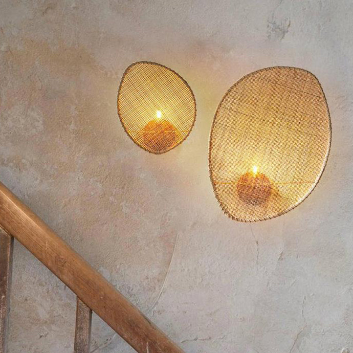Boho Leaf Shape Hardware Rattan 1 - Light Wall Sconce Lamp