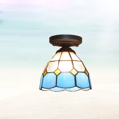 Traditional Tiffany Hardware Glass 1 - Light Semi-Flush Mount Ceiling Light For Hallways