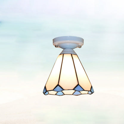 Traditional Tiffany Hardware Glass 1 - Light Semi-Flush Mount Ceiling Light For Hallways