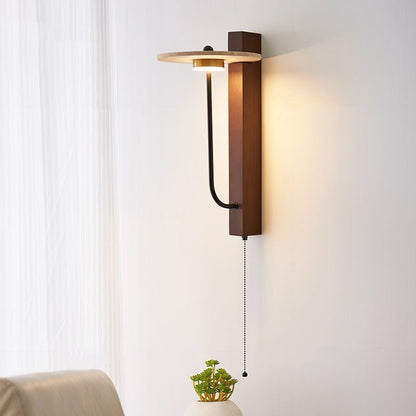 Umbrella Yellow Travertine Solid Wood LED Wall Sconce Lamp