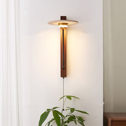Umbrella Yellow Travertine Solid Wood LED Wall Sconce Lamp
