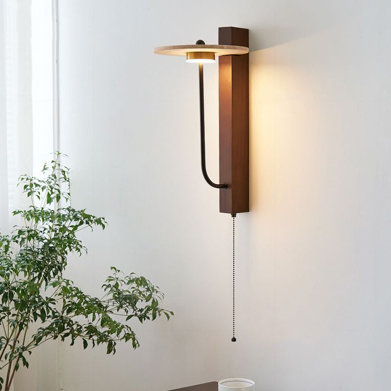 Umbrella Yellow Travertine Solid Wood LED Wall Sconce Lamp