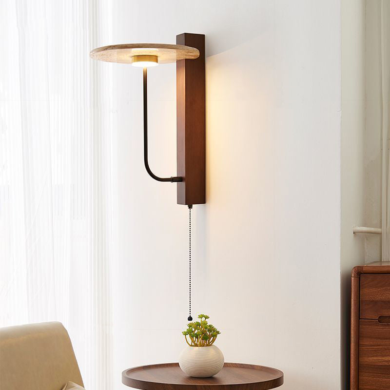 Umbrella Yellow Travertine Solid Wood LED Wall Sconce Lamp