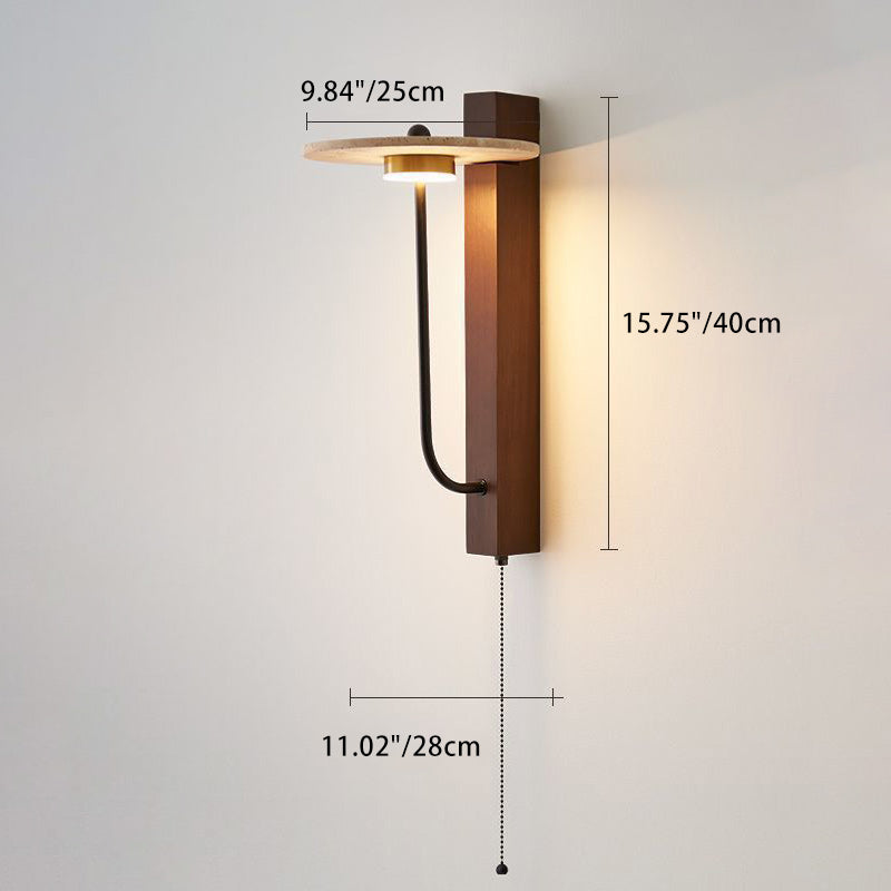 Umbrella Yellow Travertine Solid Wood LED Wall Sconce Lamp