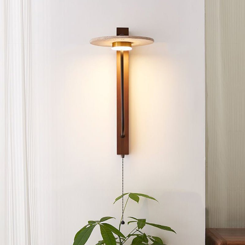 Umbrella Yellow Travertine Solid Wood LED Wall Sconce Lamp