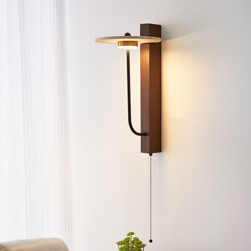 Umbrella Yellow Travertine Solid Wood LED Wall Sconce Lamp