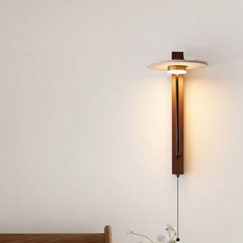 Umbrella Yellow Travertine Solid Wood LED Wall Sconce Lamp
