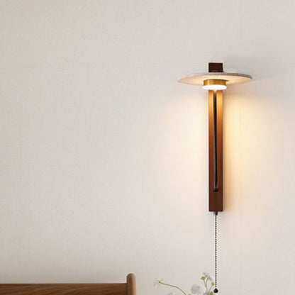 Umbrella Yellow Travertine Solid Wood LED Wall Sconce Lamp
