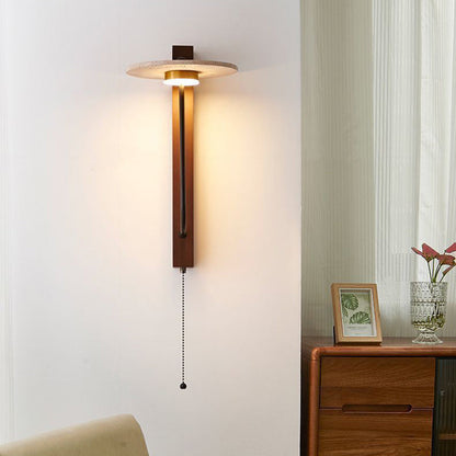 Umbrella Yellow Travertine Solid Wood LED Wall Sconce Lamp