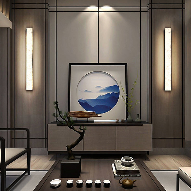 Chinese Long Strip Copper Marble LED Wall Sconce Lamp
