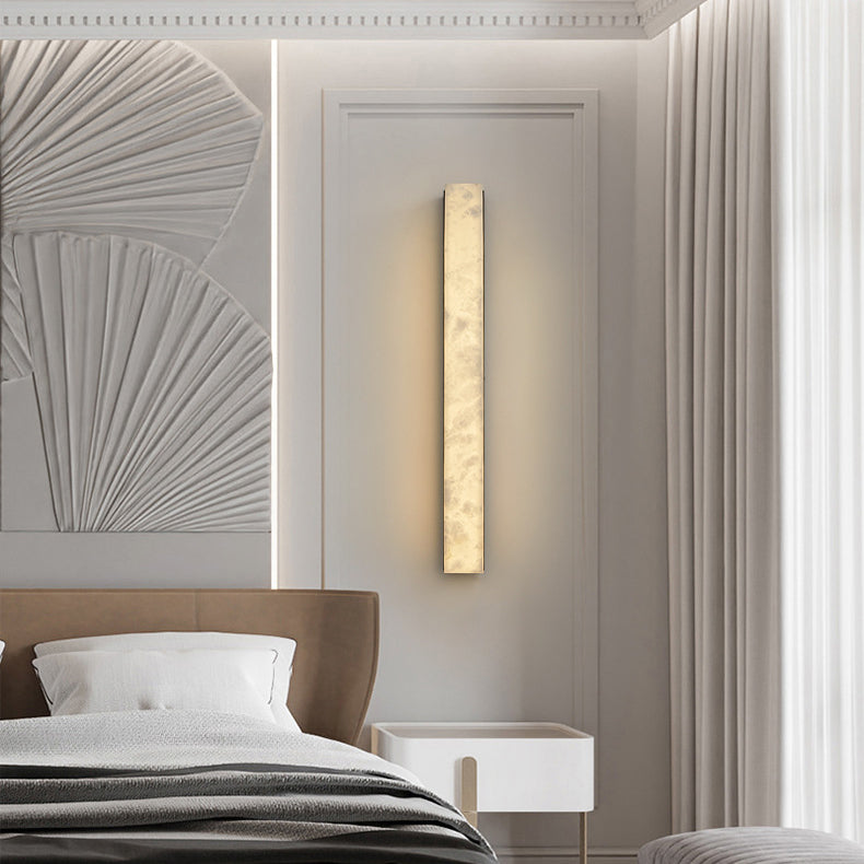 Chinese Long Strip Copper Marble LED Wall Sconce Lamp