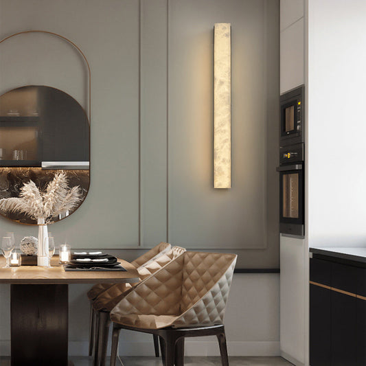 Chinese Long Strip Copper Marble LED Wall Sconce Lamp