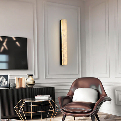 Chinese Long Strip Copper Marble LED Wall Sconce Lamp