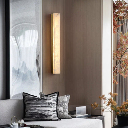 Chinese Long Strip Copper Marble LED Wall Sconce Lamp