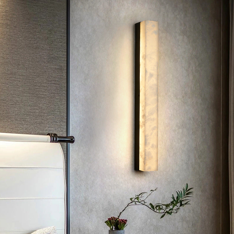 Chinese Long Strip Copper Marble LED Wall Sconce Lamp