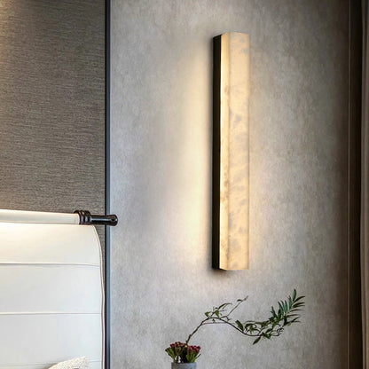Chinese Long Strip Copper Marble LED Wall Sconce Lamp