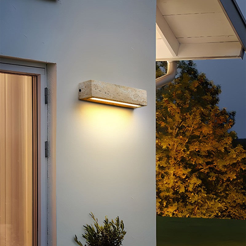 Rectangle Cube Yellow Travertine LED Wall Sconce Lamp