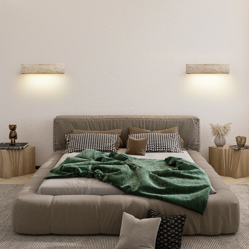 Rectangle Cube Yellow Travertine LED Wall Sconce Lamp