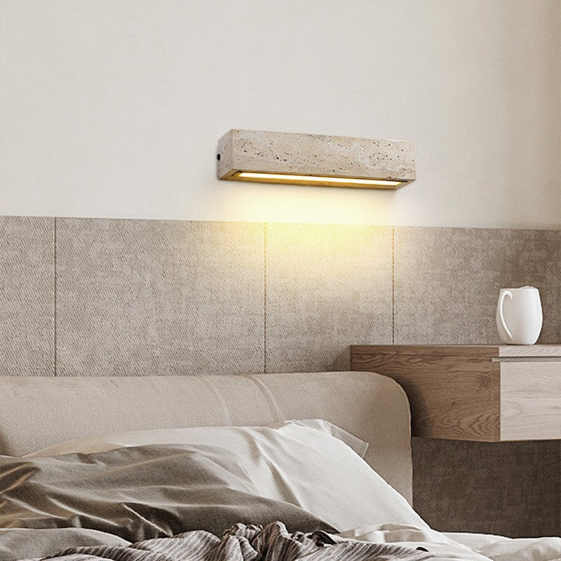 Rectangle Cube Yellow Travertine LED Wall Sconce Lamp