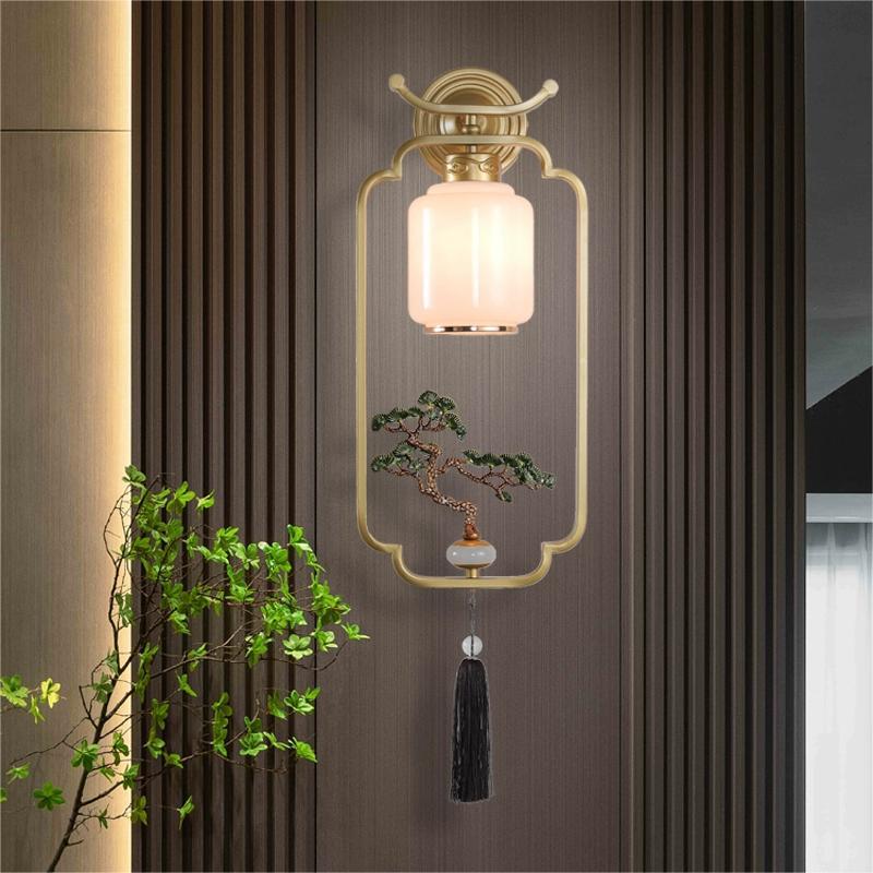 Chinese Deer Iron Hardware Glass 1 - Light Wall Sconce Lamp