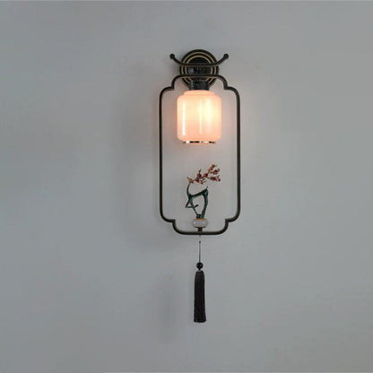 Chinese Deer Iron Hardware Glass 1 - Light Wall Sconce Lamp