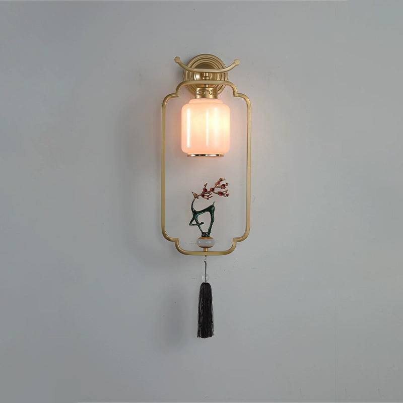 Chinese Deer Iron Hardware Glass 1 - Light Wall Sconce Lamp
