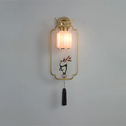 Chinese Deer Iron Hardware Glass 1 - Light Wall Sconce Lamp