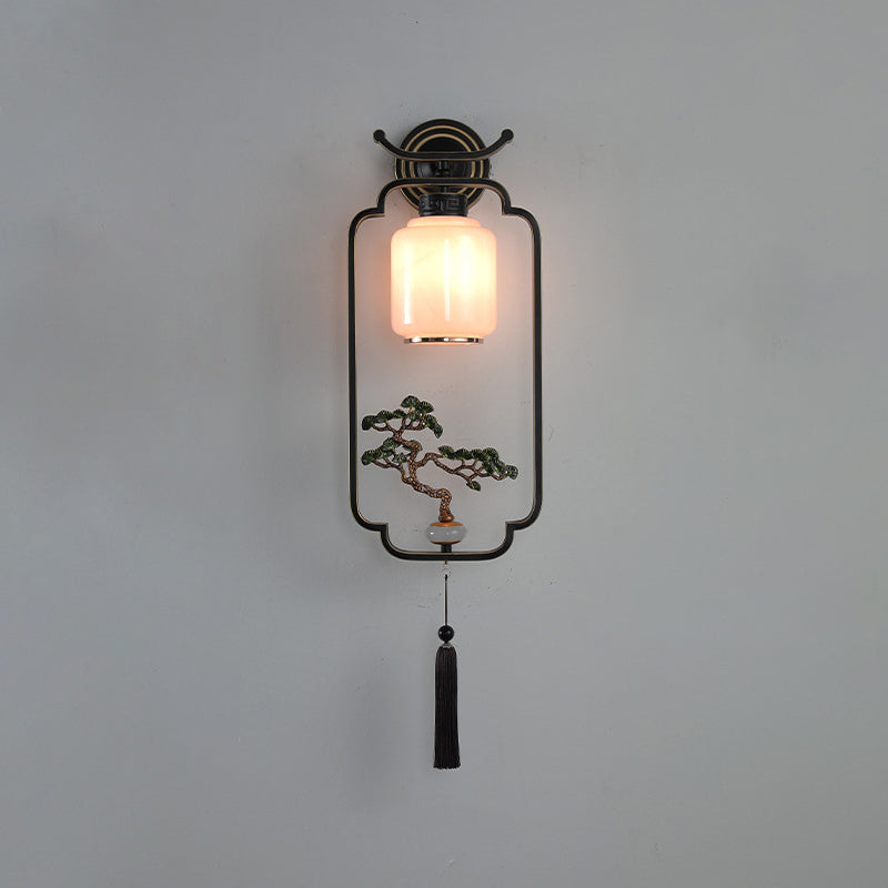 Chinese Deer Iron Hardware Glass 1 - Light Wall Sconce Lamp