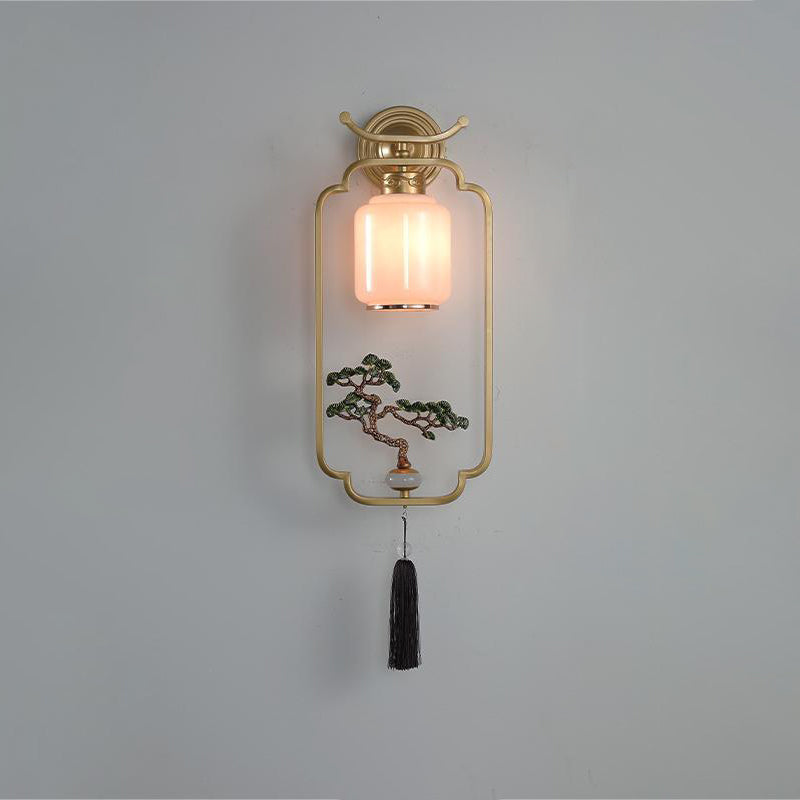 Chinese Deer Iron Hardware Glass 1 - Light Wall Sconce Lamp