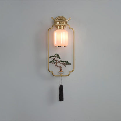 Chinese Deer Iron Hardware Glass 1 - Light Wall Sconce Lamp