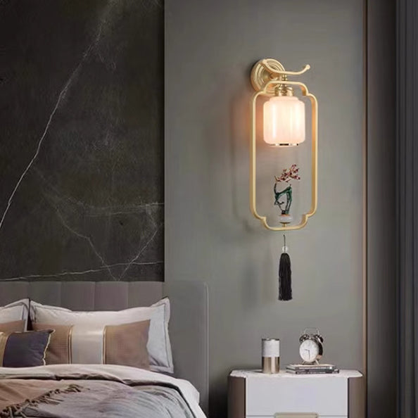 Chinese Deer Iron Hardware Glass 1 - Light Wall Sconce Lamp
